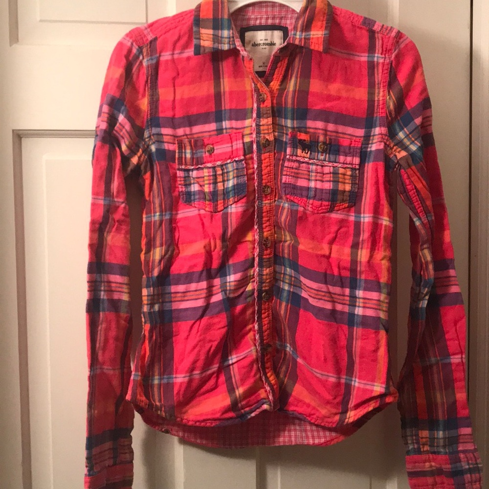 Abercrombie pink plaid shirt, Girls Medium,